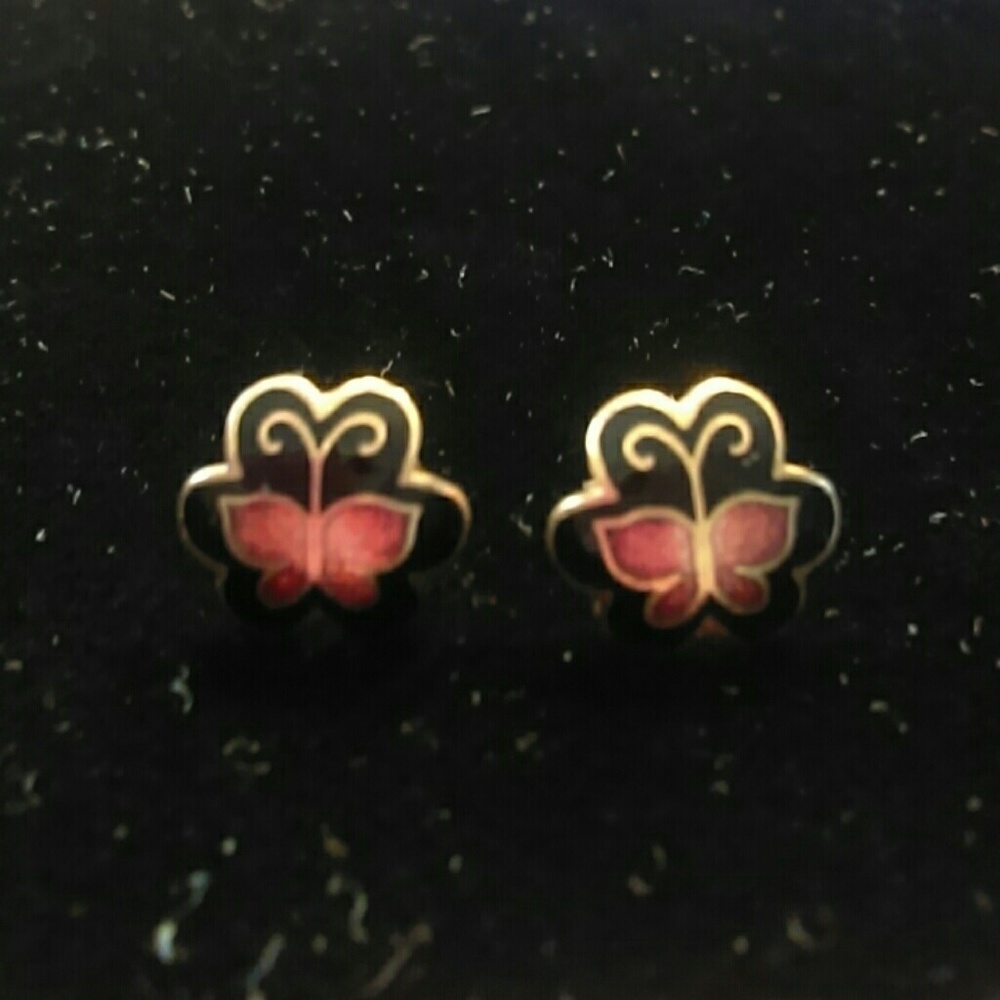 Genuine cloisonne butterfly studs
